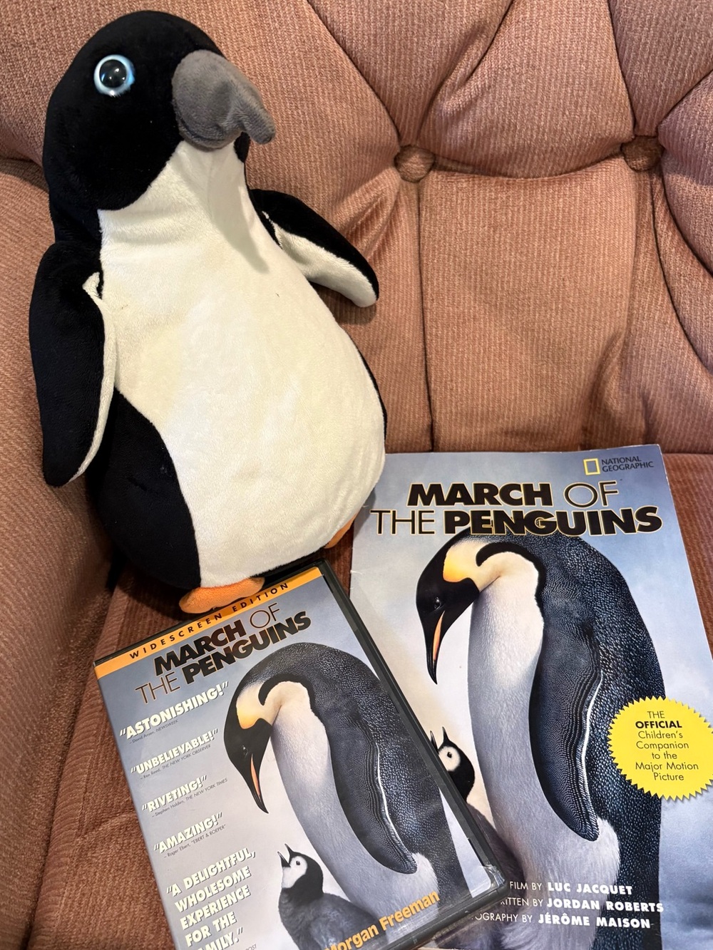 March of the Penguins Plush Penguin, DVD and Book Set - Black & White